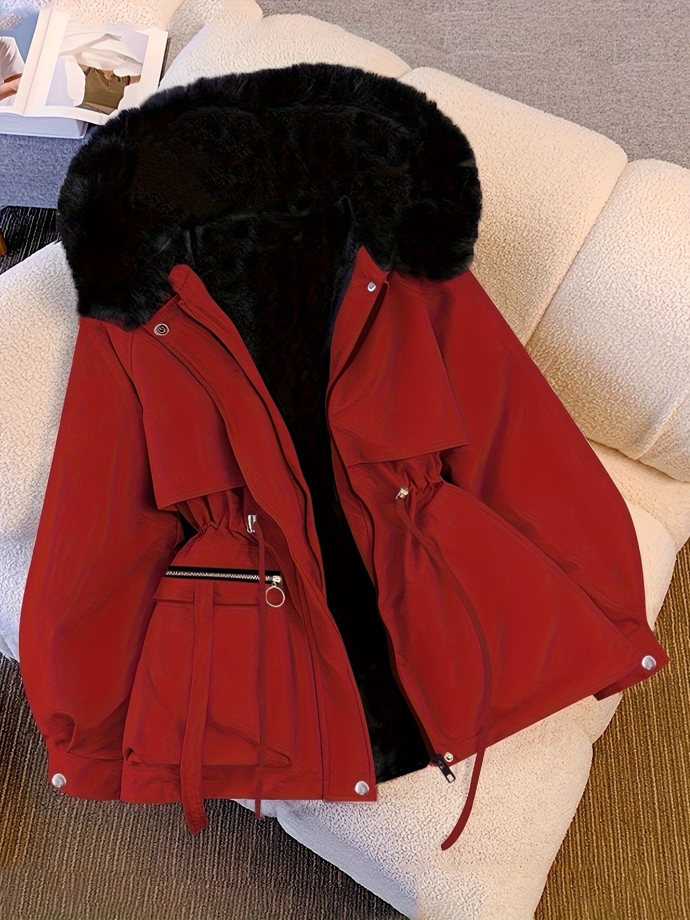 Parka à capuche grande taille avec garniture en fausse fourrure du 1XL au 5XL