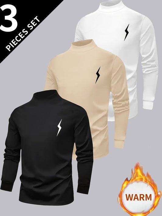 3pcs Boys' Thermal Turtleneck Shirts - Thick Tops with High Neck, Beige/Black/White Color Options - Cold Weather Layering for School, Sports, Everyday - Back-to-School Essentials for Teen Boys - KUQIQIBOY, Shirts for Teens, S MAEJORKEN