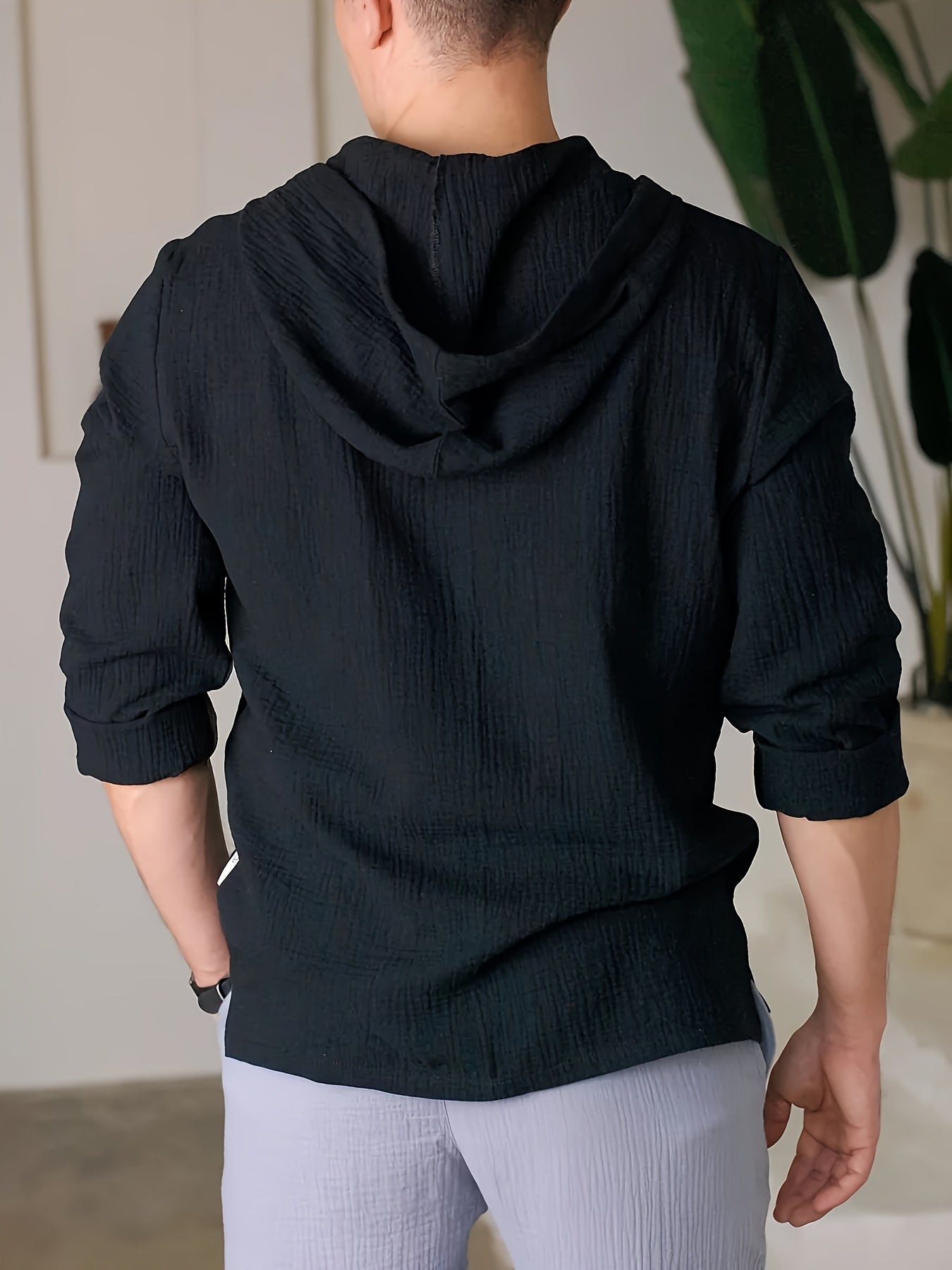 Men'S Casual Hooded Sweatshirt - Loose Fit Long Sleeve Pullover with Button Front, Solid Color, Spring/Fall Essential for Casual Attire, Casual Wear Hoodie MAEJORKEN