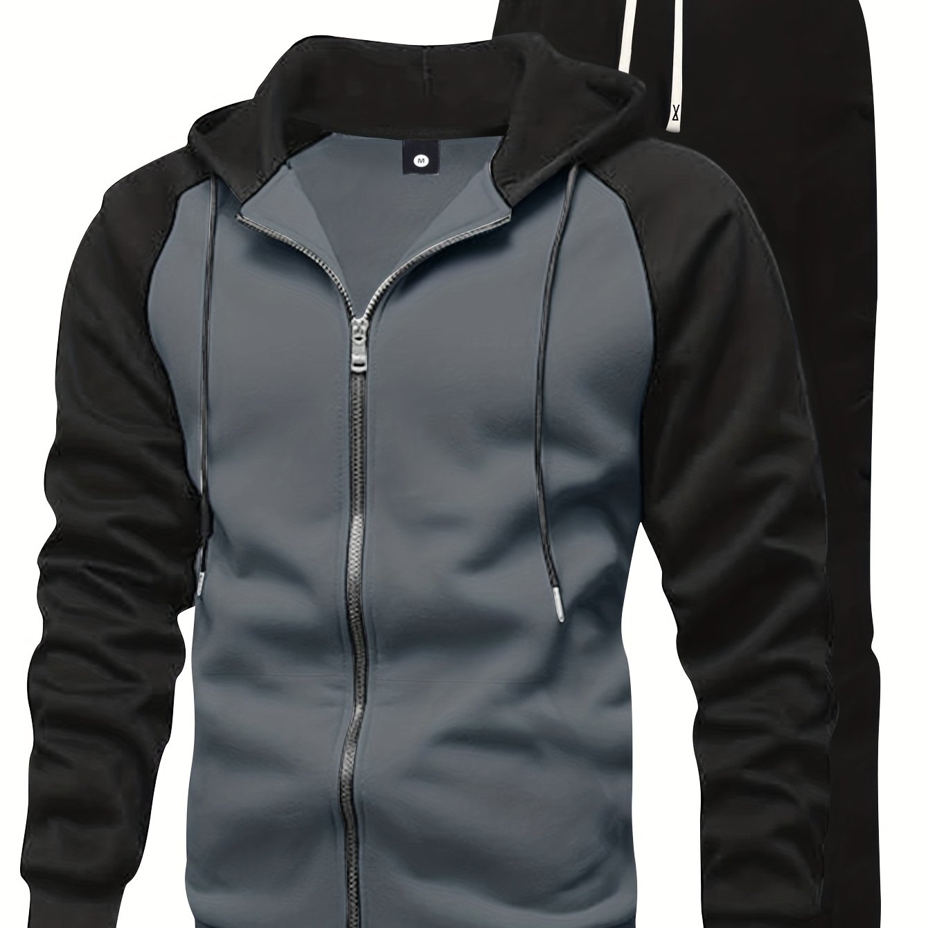 2pcs Men'S Raglan Sleeve Full-Zip Hoodie + Drawstring Pants Set, Solid Color Basic Style, Ideal for Spring/Autumn/Winter Streetwear, Jogging, Commuting, Travel, and Outdoor Camping – Perfect Gift for Husband Boyfriend, Acti MAEJORKEN