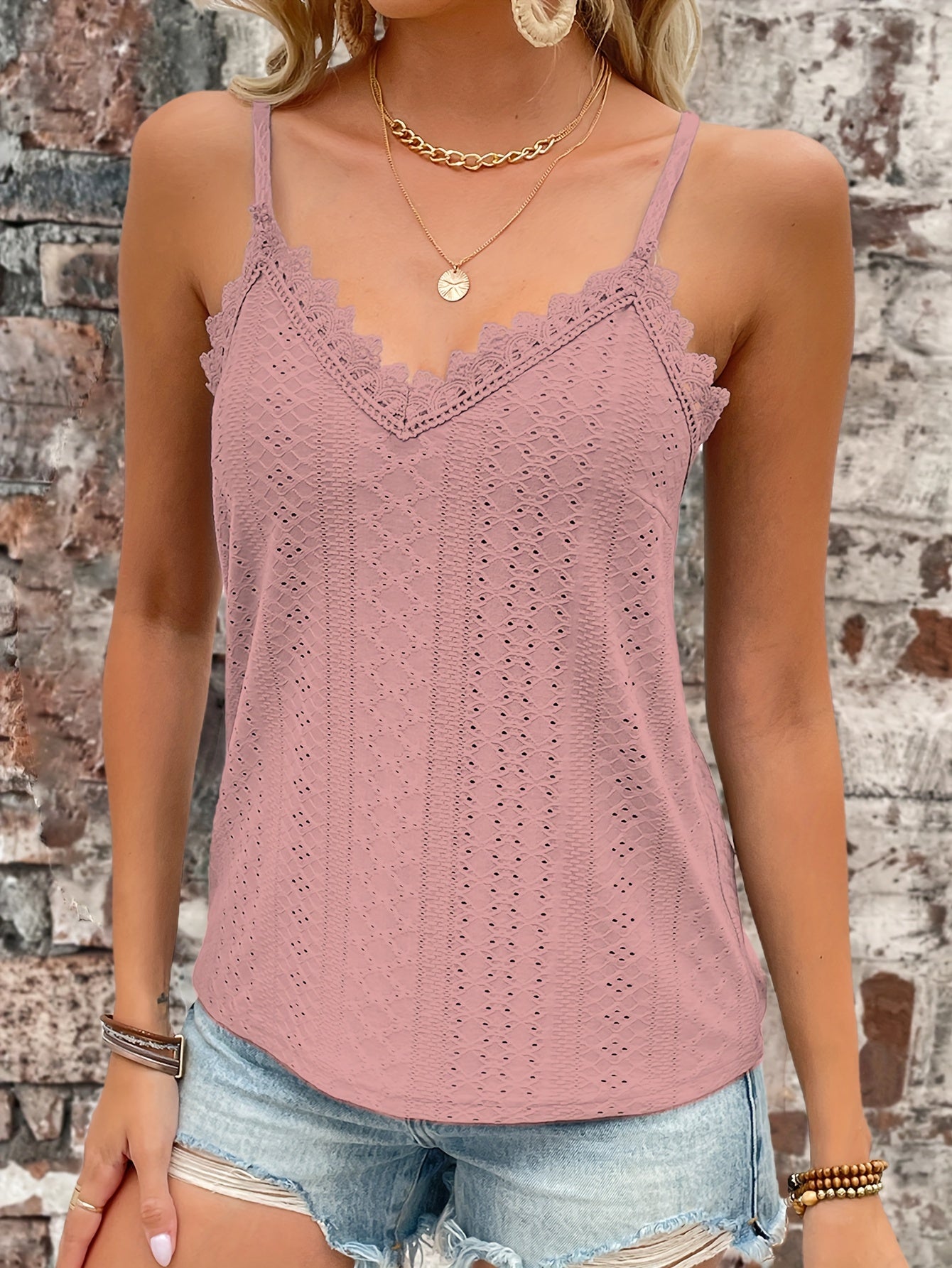 Haut en dentelle contrastée à œillets du S au 2XL