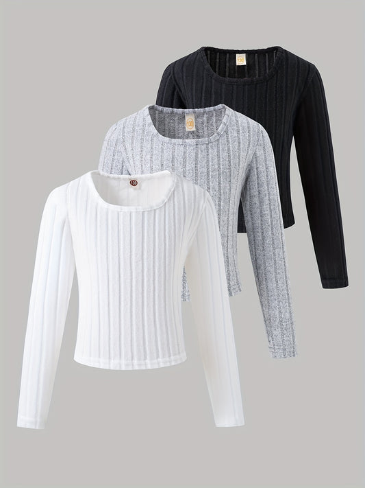 Lot de 3 t-shirts doublés polaire à manches longues pour filles du 5 au 14 ans