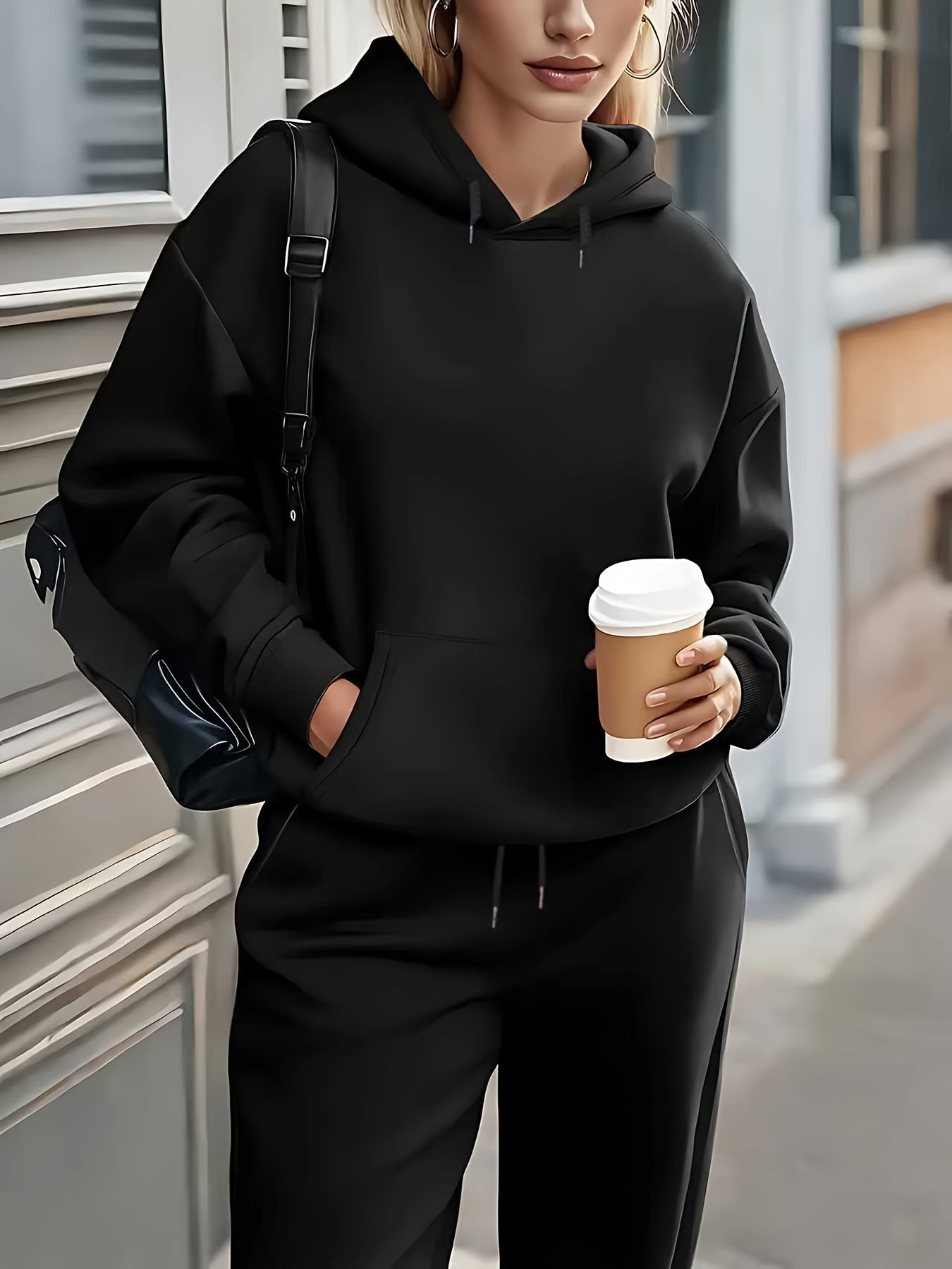 Women'S Cozy Fleece Hoodie & Sweatpants Set - Gray Casual Long Sleeve Pullover with Drawstring Hood, Comfortable All-Season Wear, Perfect for Casual Attire, Casual Wear Hoodie|Casual Style Hoodie|Fleece Hoodie MAEJORKEN