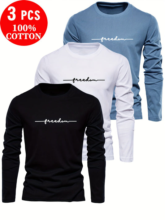Lot de 3 t-shirts à manches longues 100% coton du XXS au 2XL MAEJORKEN