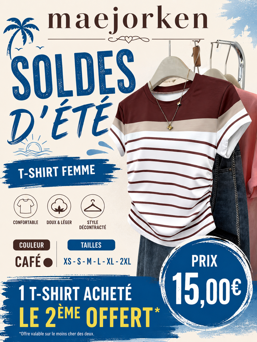 T-shirt court rayé pour femmes, nouveau style été, motif numérique, rayures multicolores du XS au 2XL MAEJORKEN