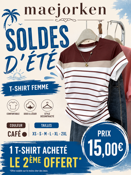 T-shirt court rayé pour femmes, nouveau style été, motif numérique, rayures multicolores du XS au 2XL MAEJORKEN