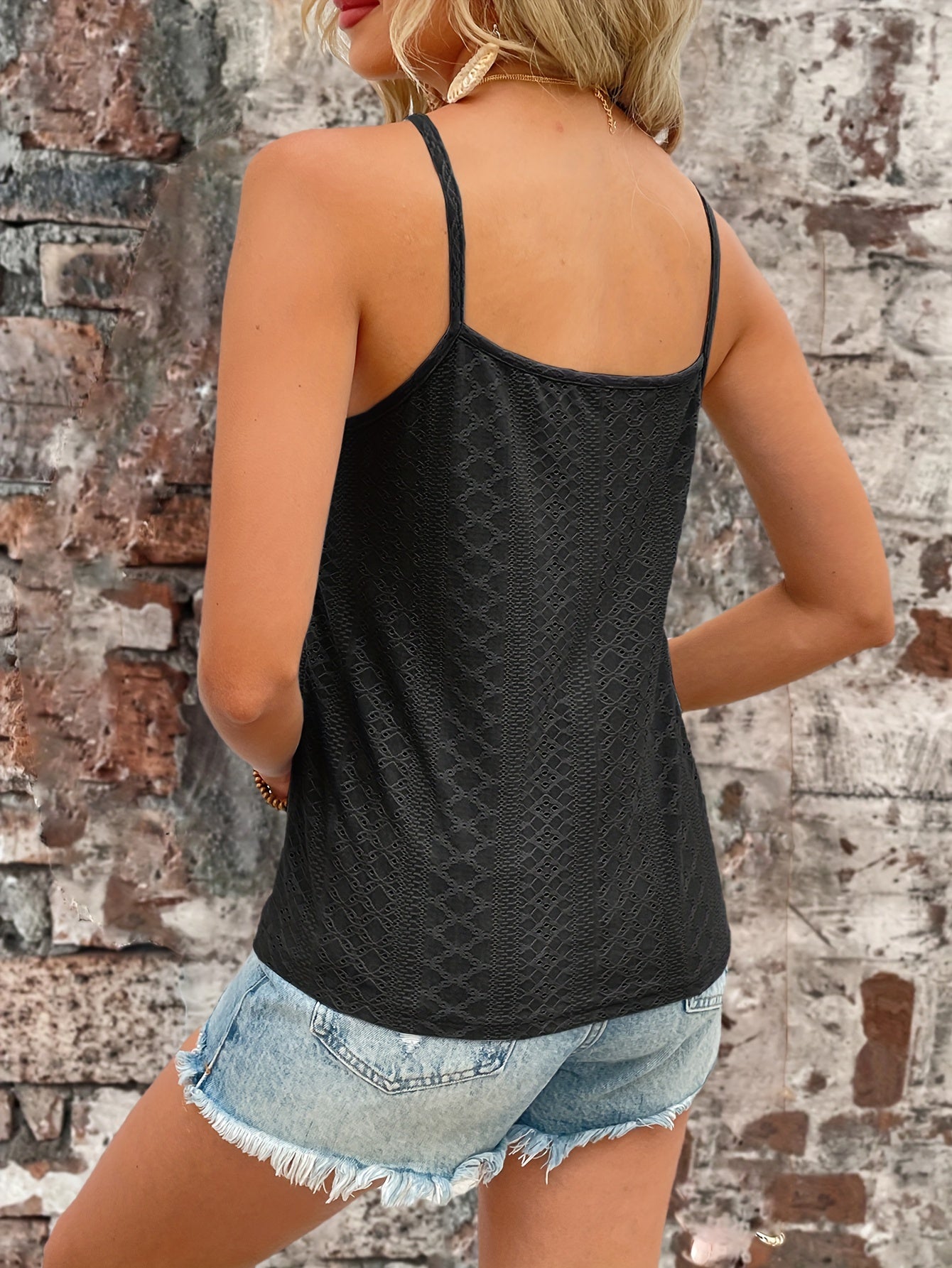 Haut en dentelle contrastée à œillets du S au 2XL