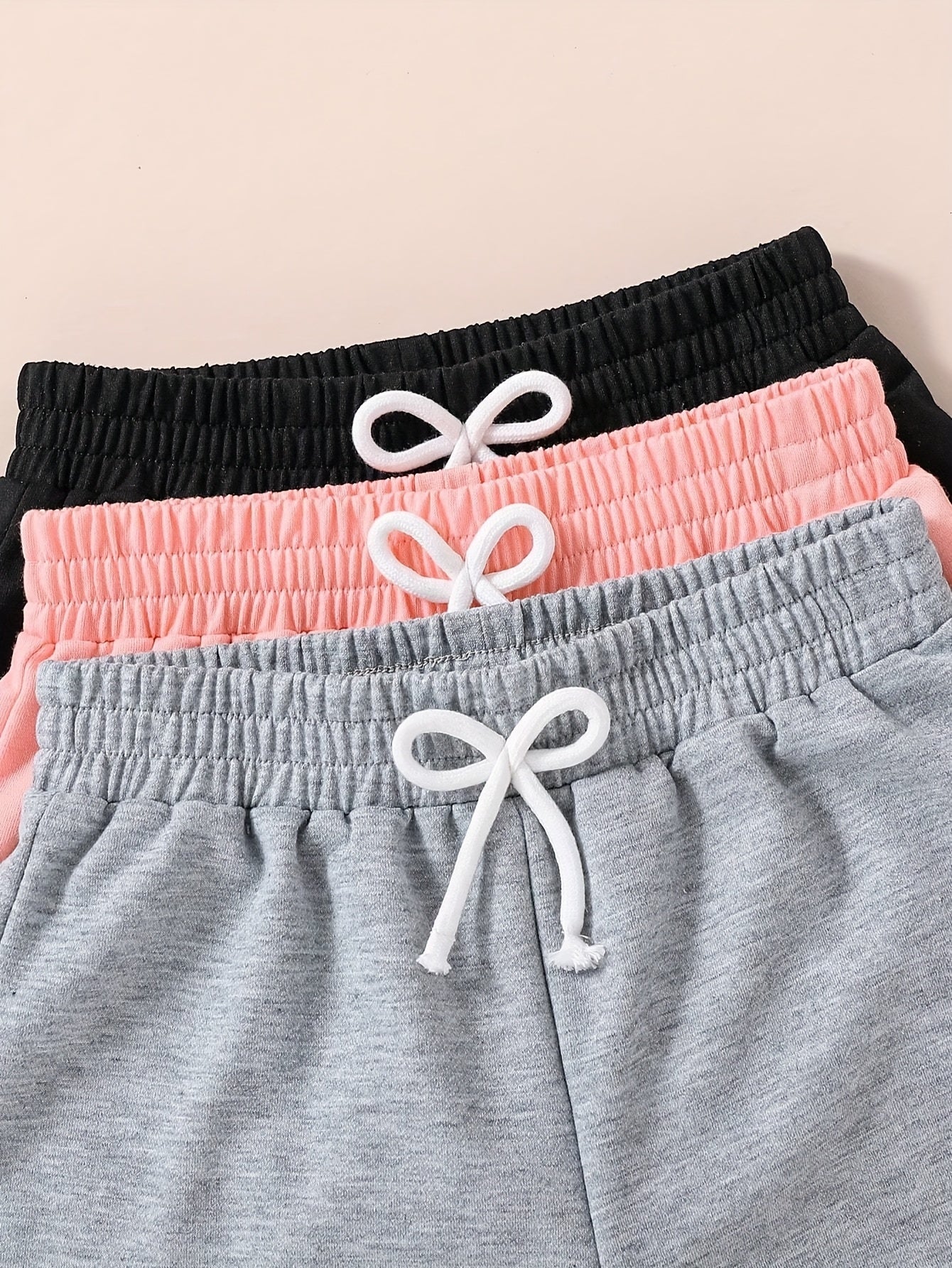 Lot de 3 shorts taille haute pour filles avec cordon de serrage réglable du 7 au 14 ans