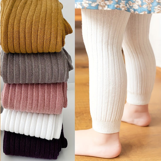 5 Pairs Girls' Solid Color Classic Tights, Comfortable Breathable Casual Soft Stretch Leggings, Outdoor Knit Socks for Kids 0- Autumn and Winter Warm Leggings, Perfect for Outdoor MAEJORKEN