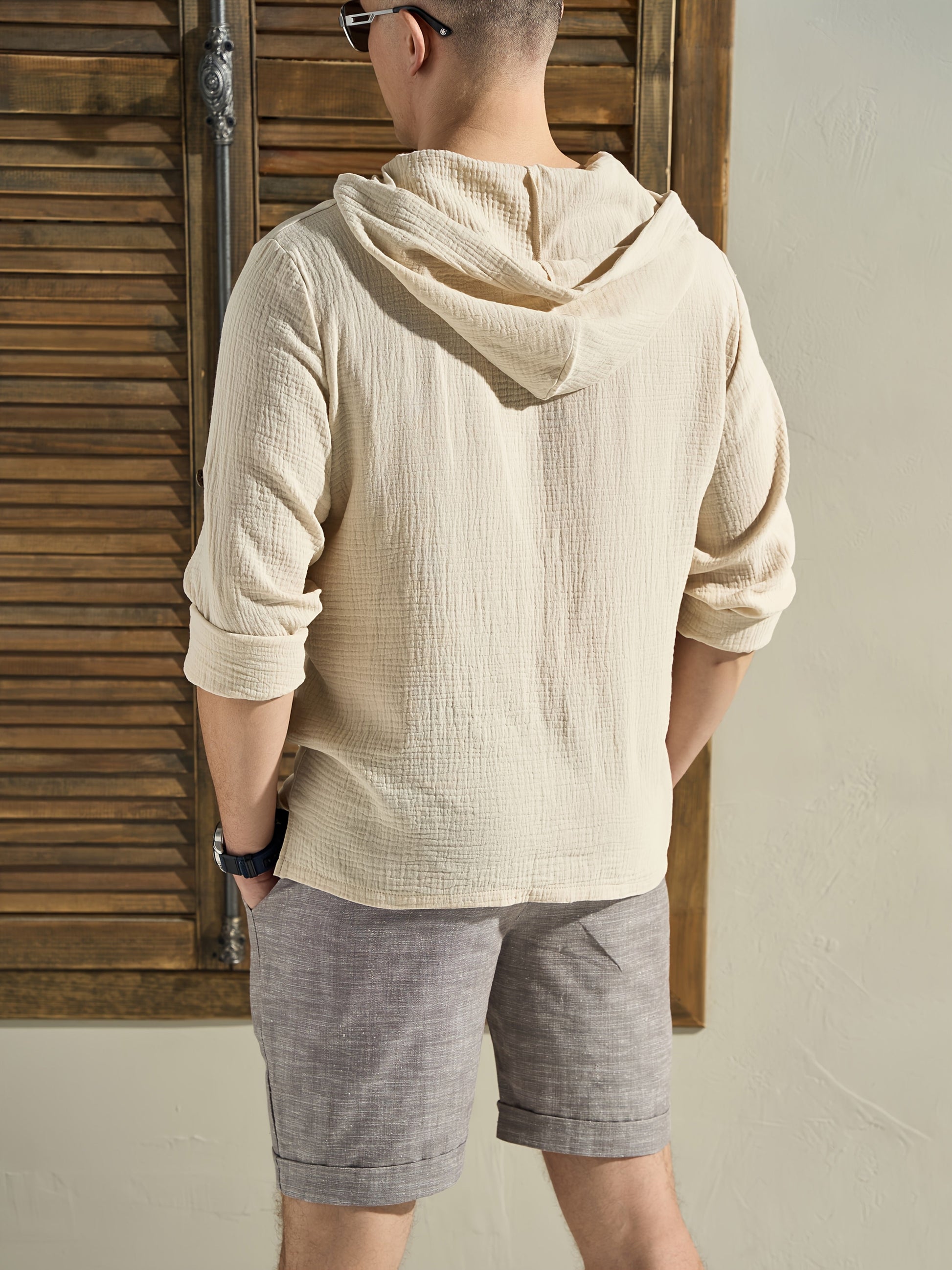 Men'S Casual Hooded Sweatshirt - Loose Fit Long Sleeve Pullover with Button Front, Solid Color, Spring/Fall Essential for Casual Attire, Casual Wear Hoodie MAEJORKEN