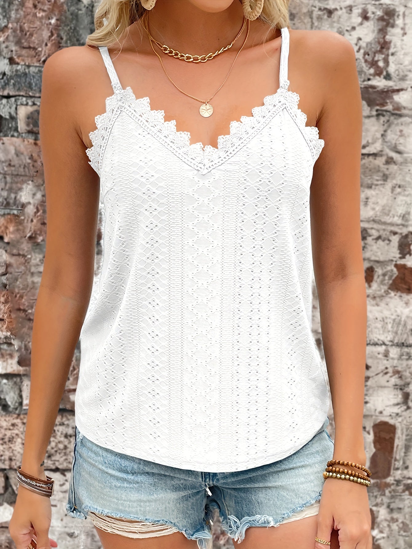 Haut en dentelle contrastée à œillets du S au 2XL