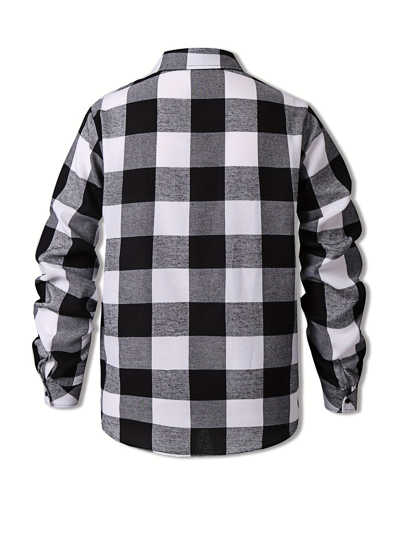 Men's Black & White Plaid Long Sleeve Shirt with Lapel Collar & Chest Pocket - Classic Checkered Button- Button-Front Coat Jacket-like Blazer for Autumn/Winter, Casual & Formal Events (Machine Washable) MAEJORKEN
