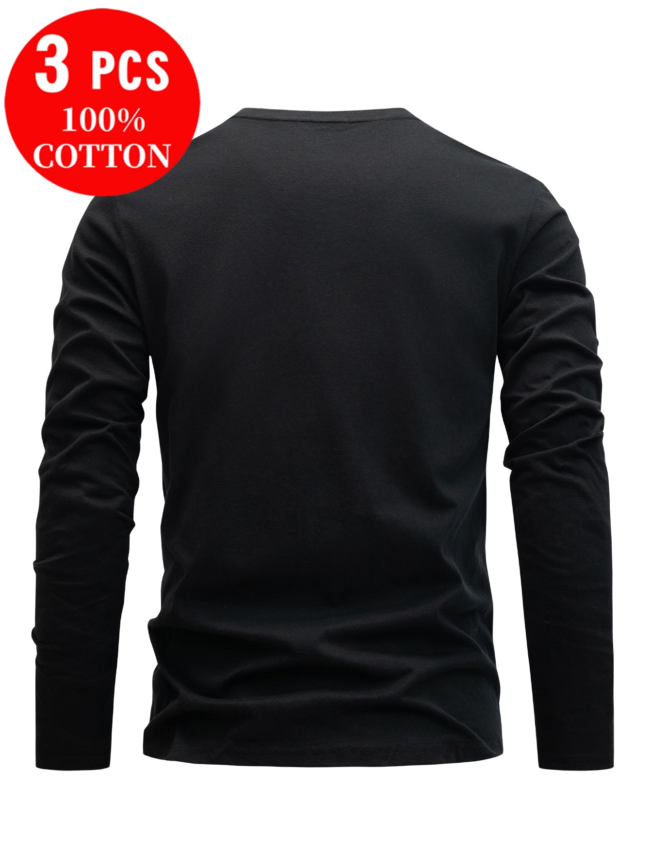 Lot de 3 t-shirts à manches longues 100% coton du XXS au 2XL MAEJORKEN
