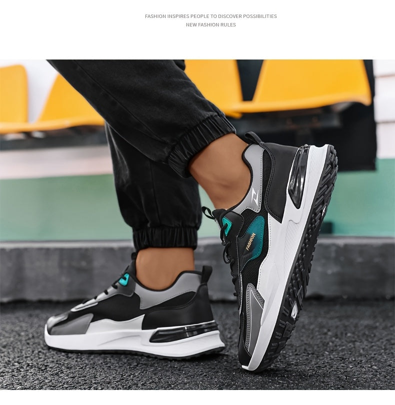 Men's Trendy Chunky Sneakers - Breathable Mesh Dad Shoes with Cushioned Insole, All-Season Wear, Green & Beige Color Scheme, Casual Sneakers for Walking, Running & Everyday Use MAEJORKEN