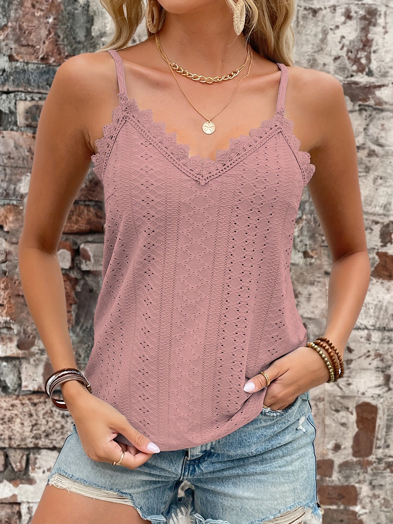 Haut en dentelle contrastée à œillets du S au 2XL