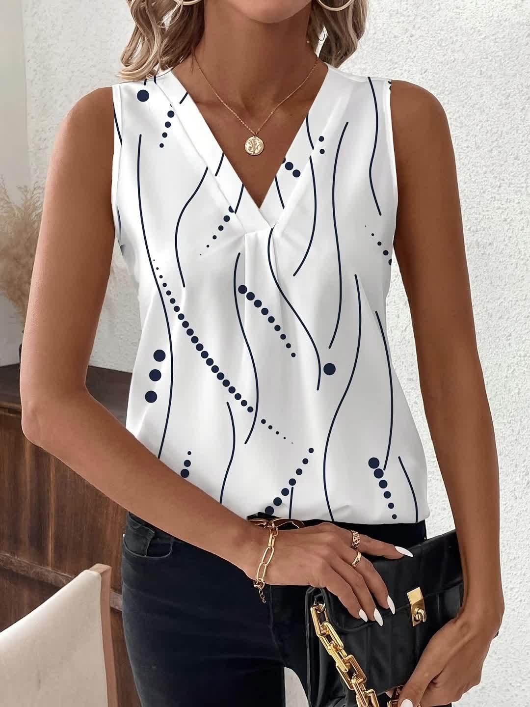 Chemisier élégant sans manche à imprimé géométrique du S au 2XL