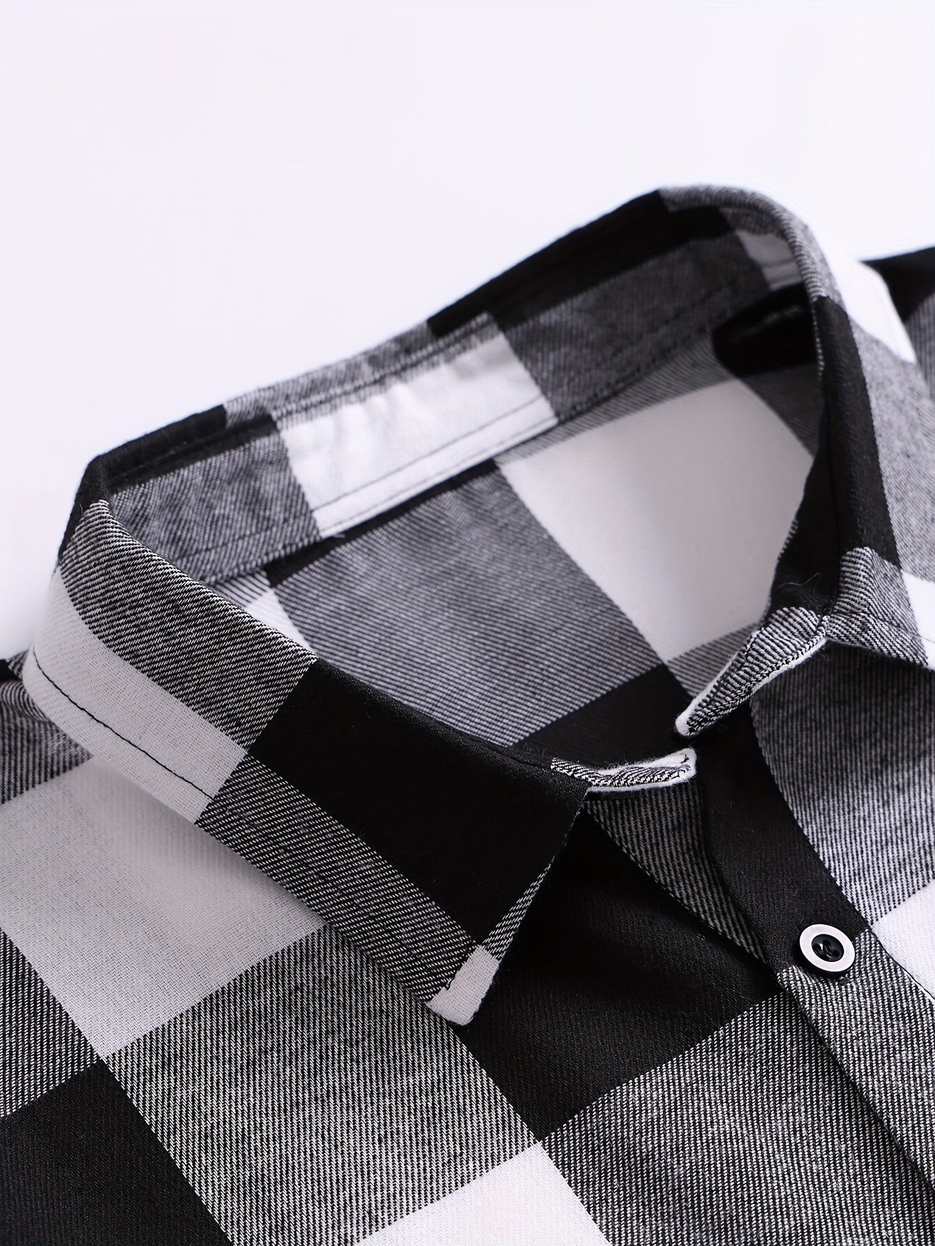 Men's Black & White Plaid Long Sleeve Shirt with Lapel Collar & Chest Pocket - Classic Checkered Button- Button-Front Coat Jacket-like Blazer for Autumn/Winter, Casual & Formal Events (Machine Washable) MAEJORKEN