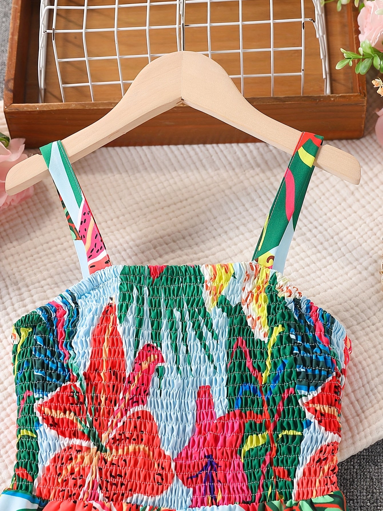 Combinaison élégante à imprimé floral avec taille froncée et design jambes larges du 7 au 16 ans