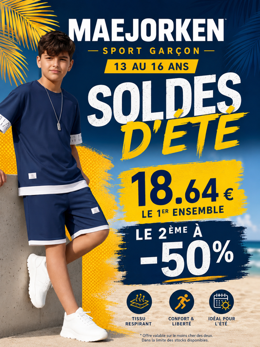 Ensemble d'été décontracté contrasté pour adolescent, imprimé de lettres , manches courtes et short du 13 au 16 ans MAEJORKEN