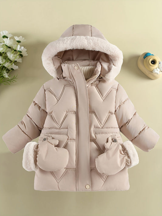 Doudoune à capuche couleur unie avec gant pour filles de 1 ans à 10 ans MAEJORKEN