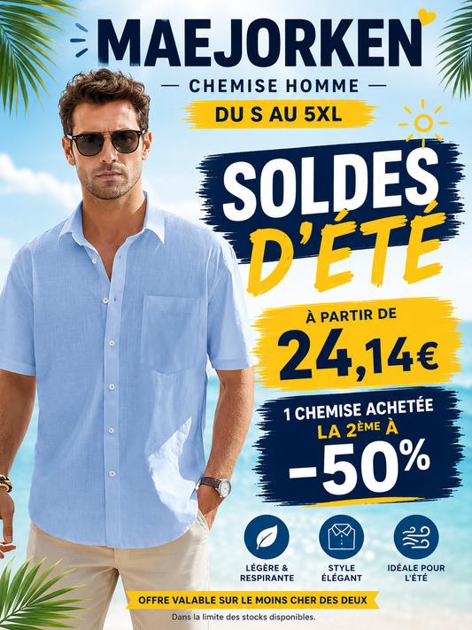 Chemises d'été à manches courtes en coton et lin pour hommes, col carré solide, chemise décontractée respirante, Vintage, légère, chemisier de plage du S au 5XL MAEJORKEN