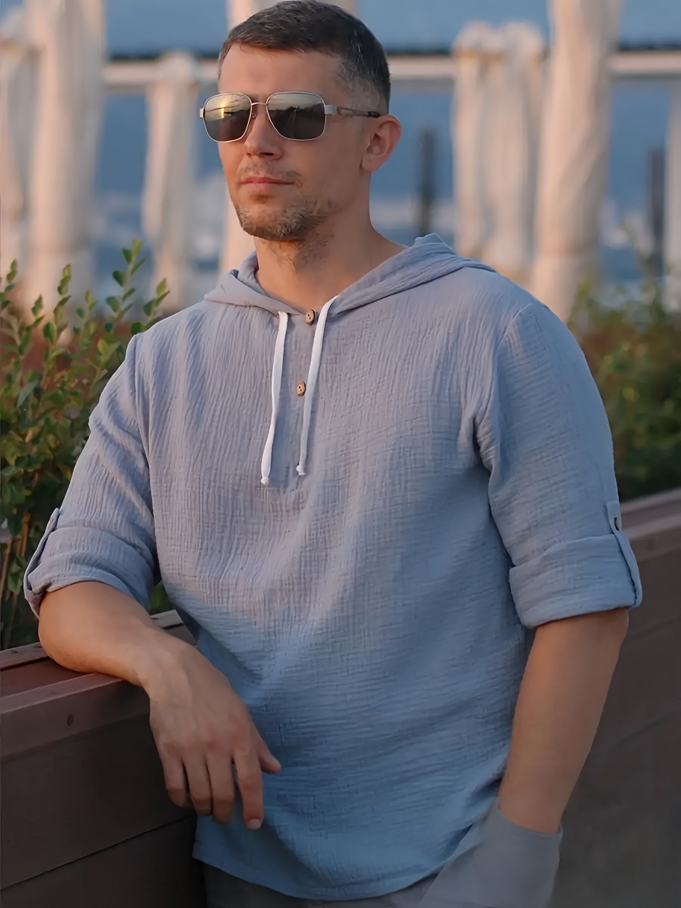 Men'S Casual Hooded Sweatshirt - Loose Fit Long Sleeve Pullover with Button Front, Solid Color, Spring/Fall Essential for Casual Attire, Casual Wear Hoodie MAEJORKEN