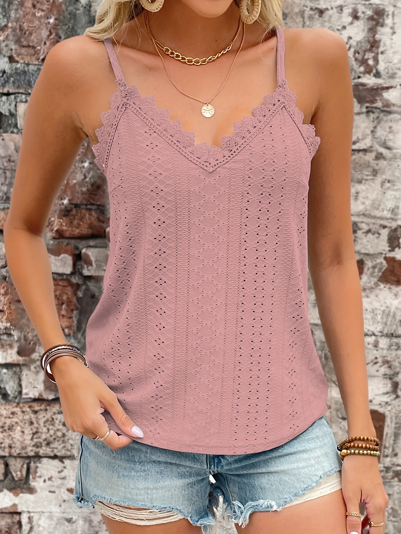 Haut en dentelle contrastée à œillets du S au 2XL