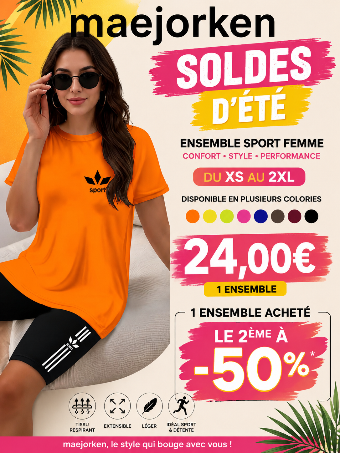 Ensemble deux pièces pour femmes, haut à manches courtes et col rond avec imprimé graphique et short moulant imprimé du XS au 2XL MAEJORKEN