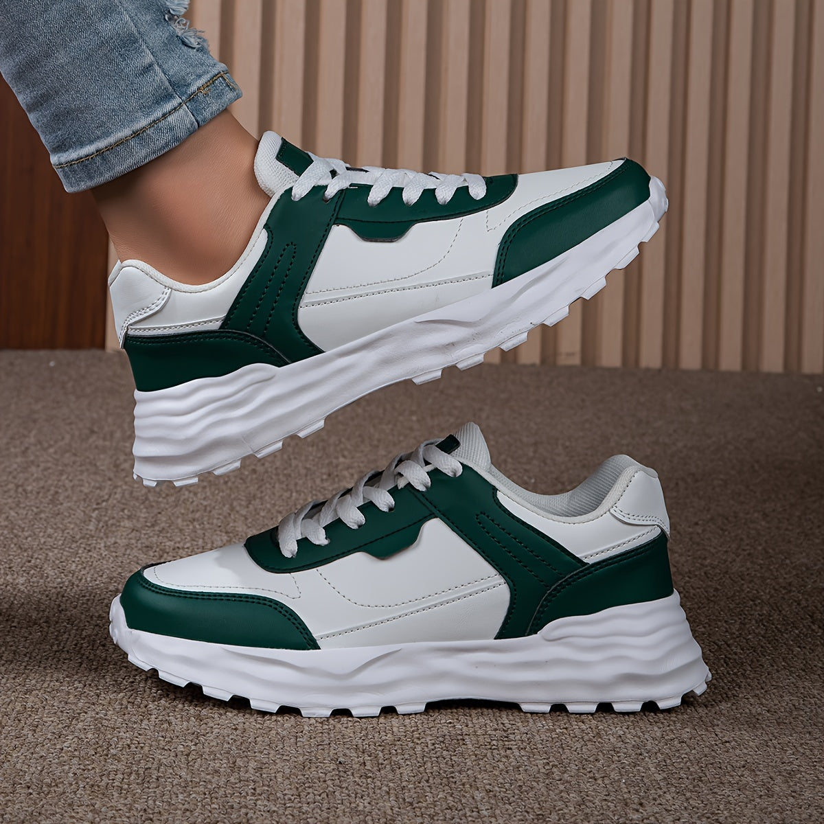 Women'S Casual Sneakers - Stylish Low-Top Lace-Up Shoes with Vibrant Neon Green & White Color Block Design, Breathable Fabric Lining, EVA Cushioned Sole for All-Season Outdoor Commuting & Casual Attire, Ladies Sneakers, Comfo MAEJORKEN