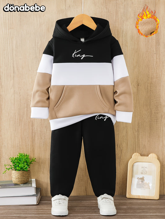 Ensemble sweat à capuche et pantalon épais doublé polaire du 3 au 10 ans