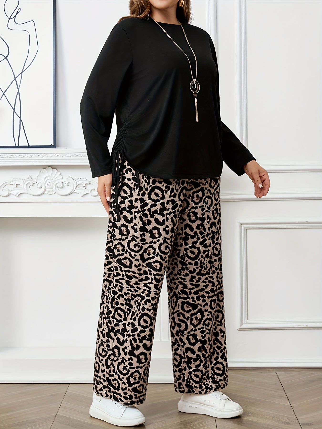 Ensemble t-shirt et pantalon à motif léopard du XL au 4XL