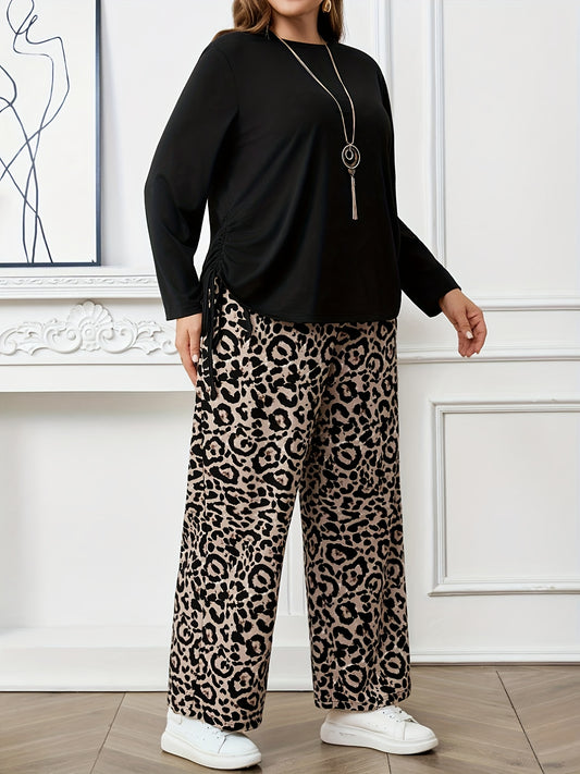 Ensemble t-shirt et pantalon à motif léopard du XL au 4XL