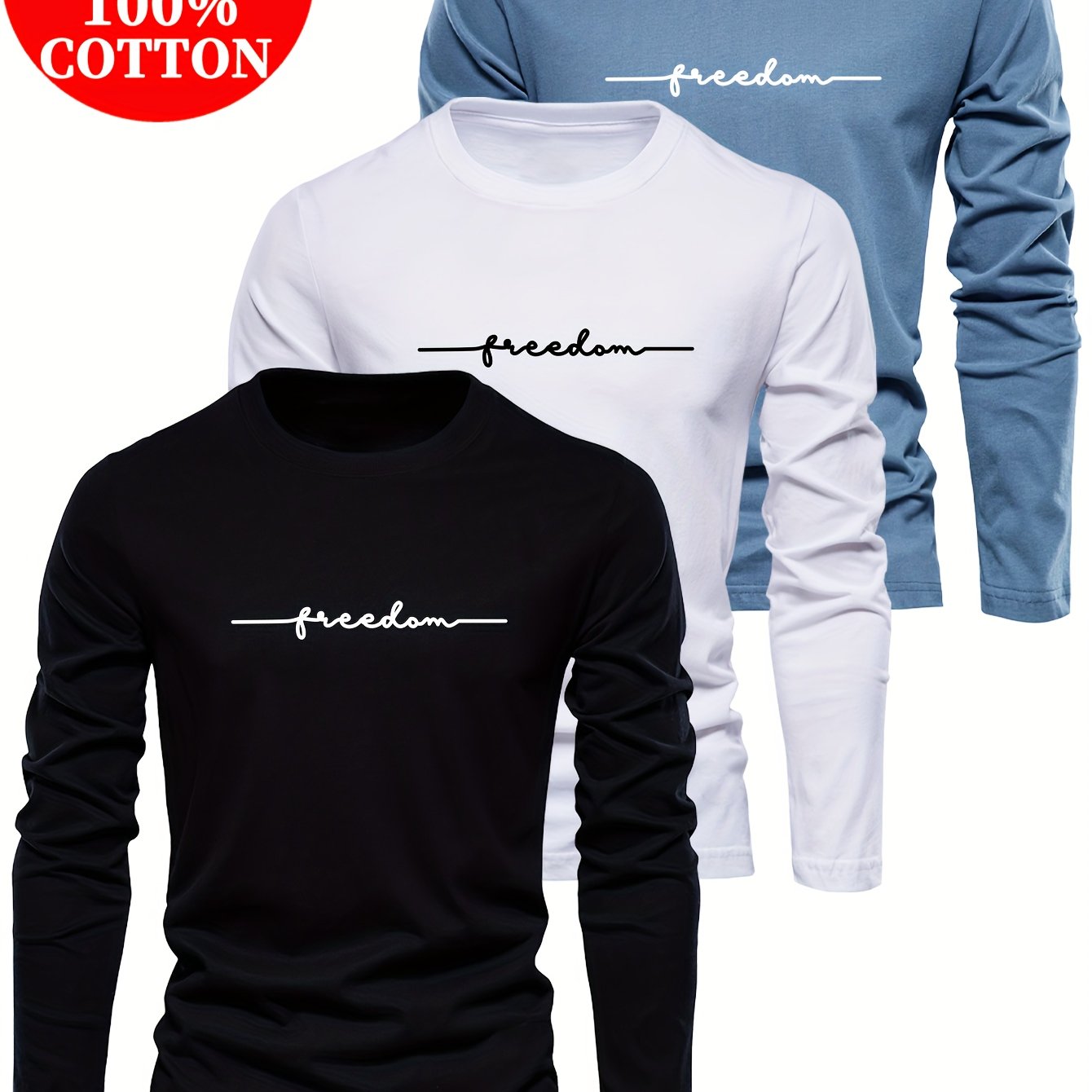 Lot de 3 t-shirts à manches longues 100% coton du XXS au 2XL MAEJORKEN