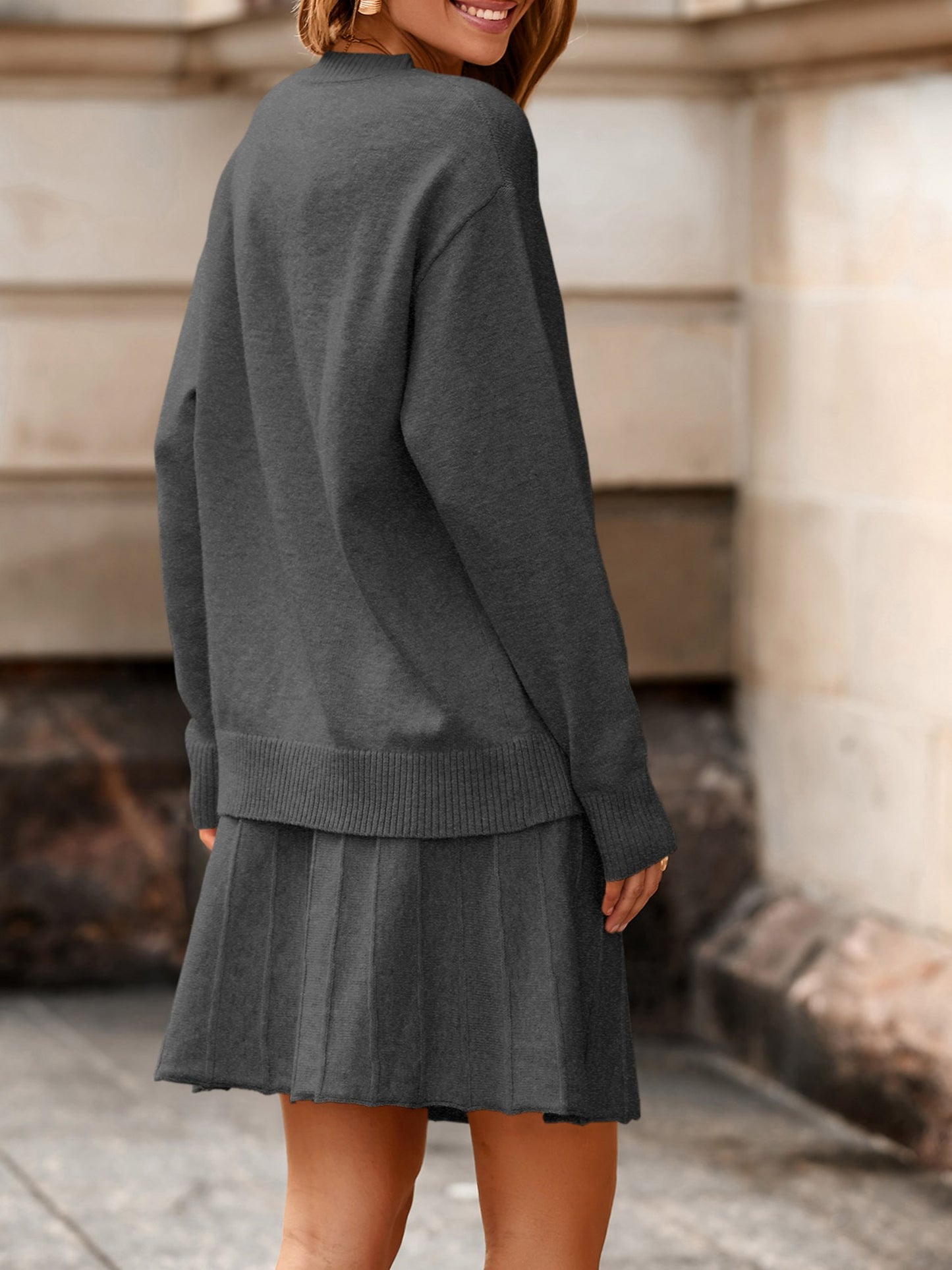 Ensemble 2 pièces jupe plissée et pull à manches longues du S au 2XL