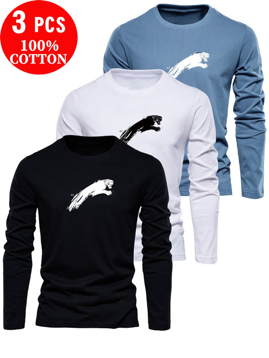 Lot de 3 t-shirts à manches longues 100% coton du XS au 3XL MAEJORKEN