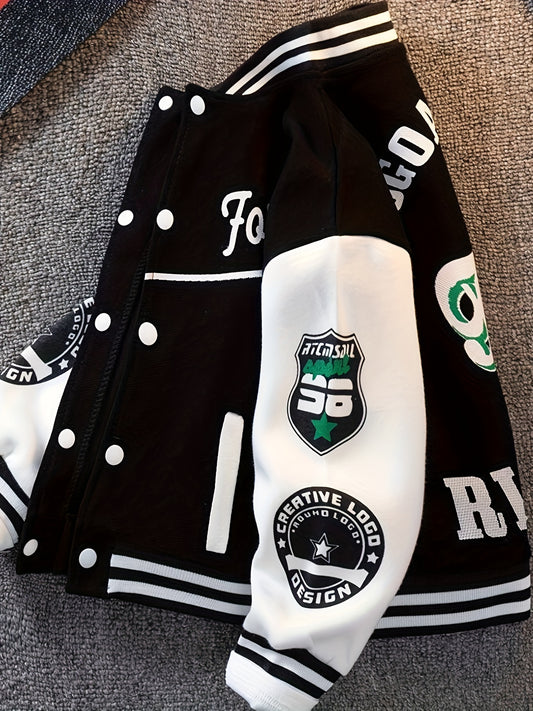 Veste de baseball garçons noir et blanc boutonnage devant du 4 au 13 ans