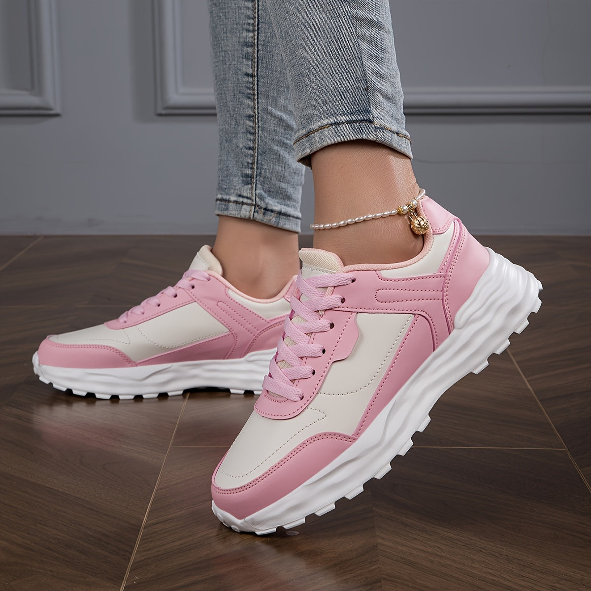 Women'S Casual Sneakers - Stylish Low-Top Lace-Up Shoes with Vibrant Neon Green & White Color Block Design, Breathable Fabric Lining, EVA Cushioned Sole for All-Season Outdoor Commuting & Casual Attire, Ladies Sneakers, Comfo MAEJORKEN