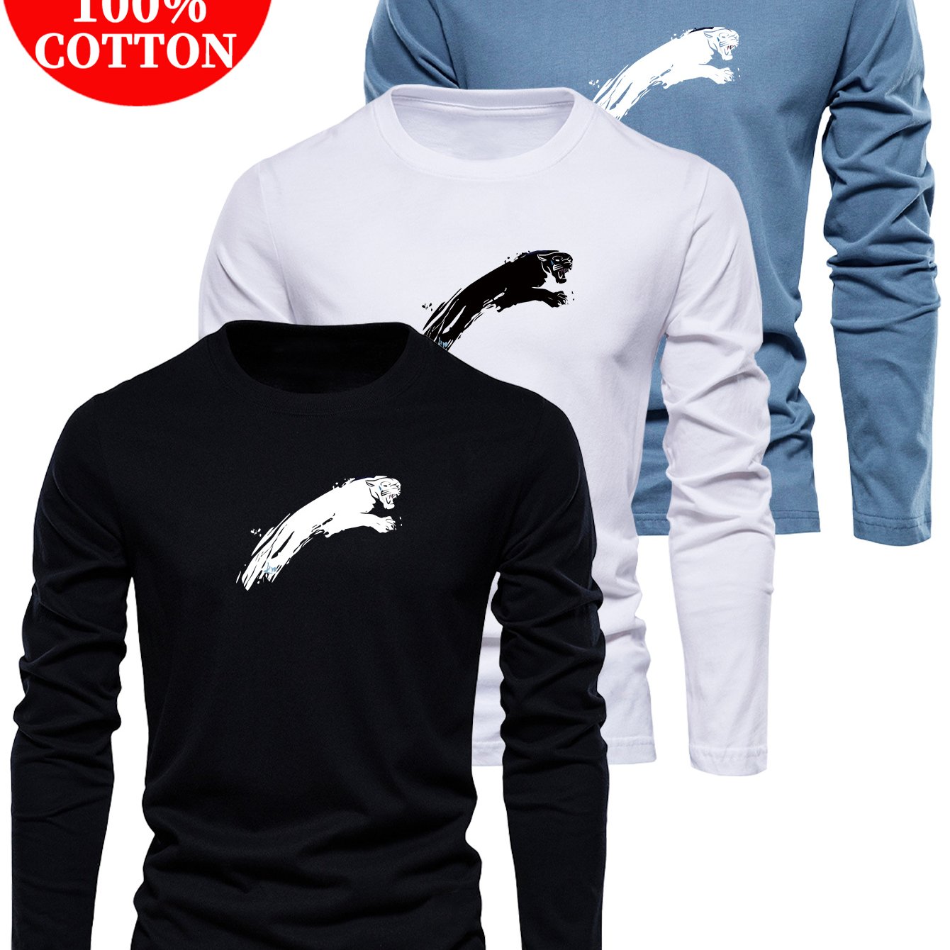 Lot de 3 t-shirts à manches longues 100% coton du XS au 3XL MAEJORKEN