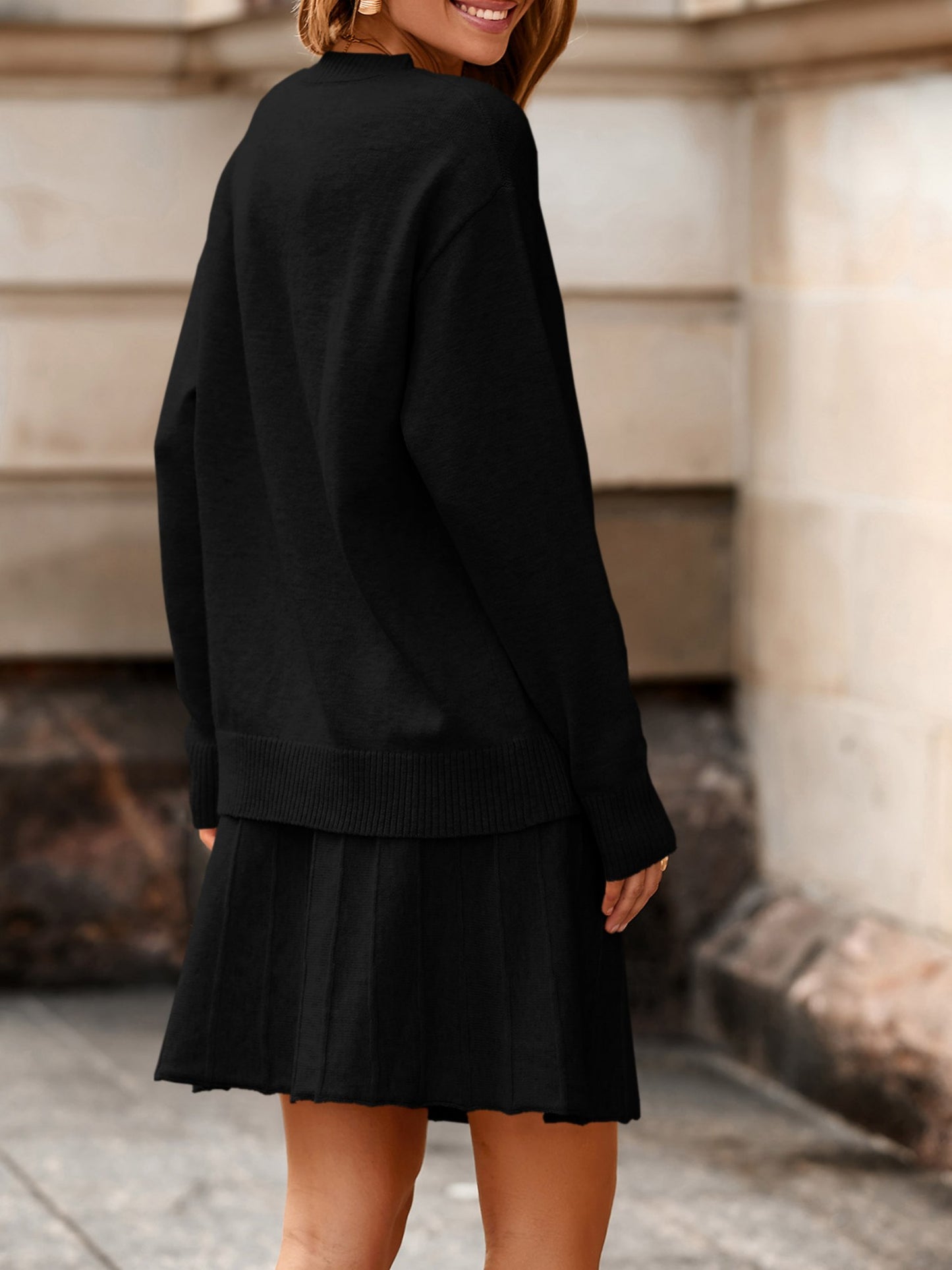 Ensemble 2 pièces jupe plissée et pull à manches longues du S au 2XL