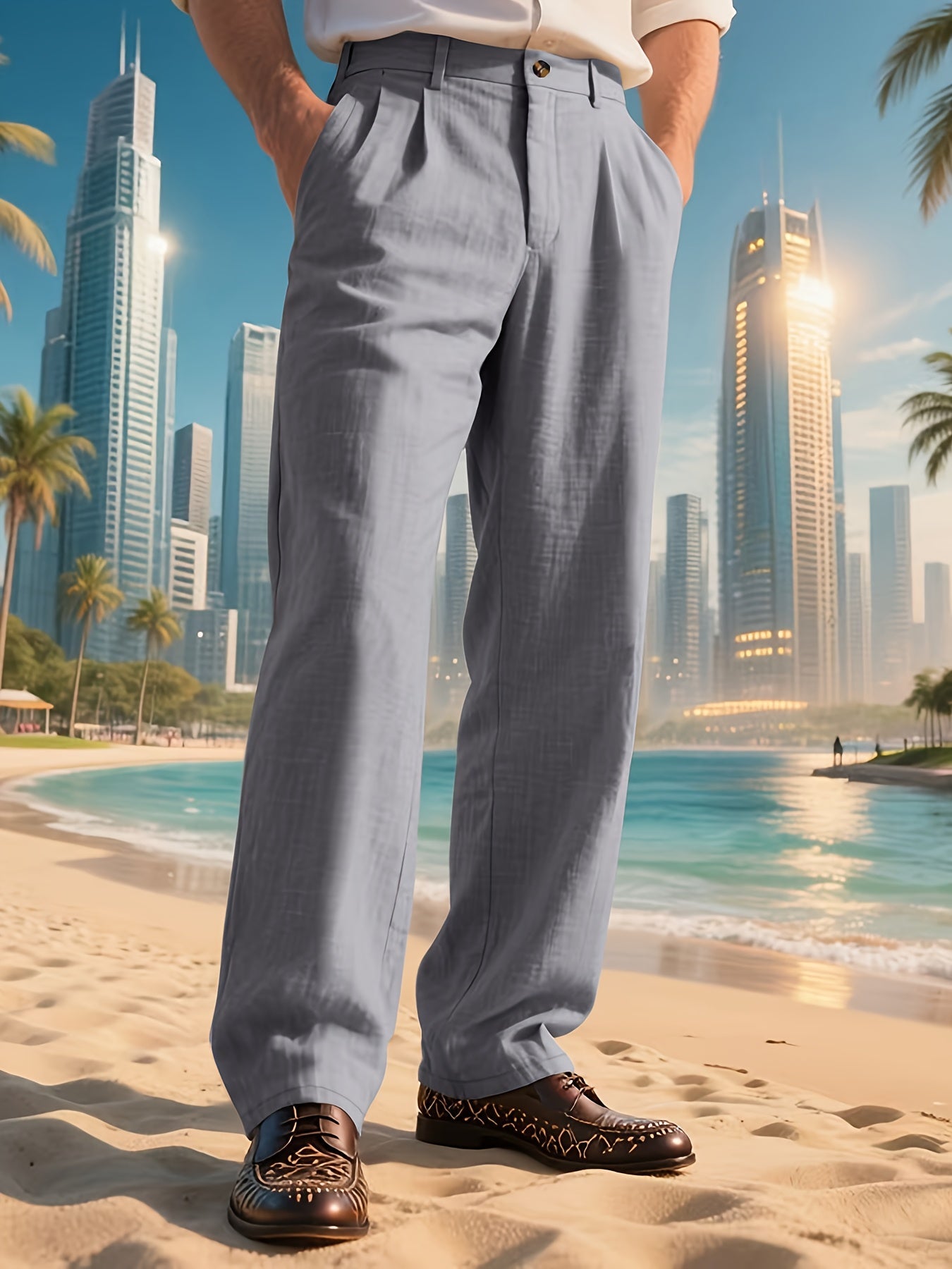 Pantalon en lin jambe large , coupe ample du S au 3XL MAEJORKEN