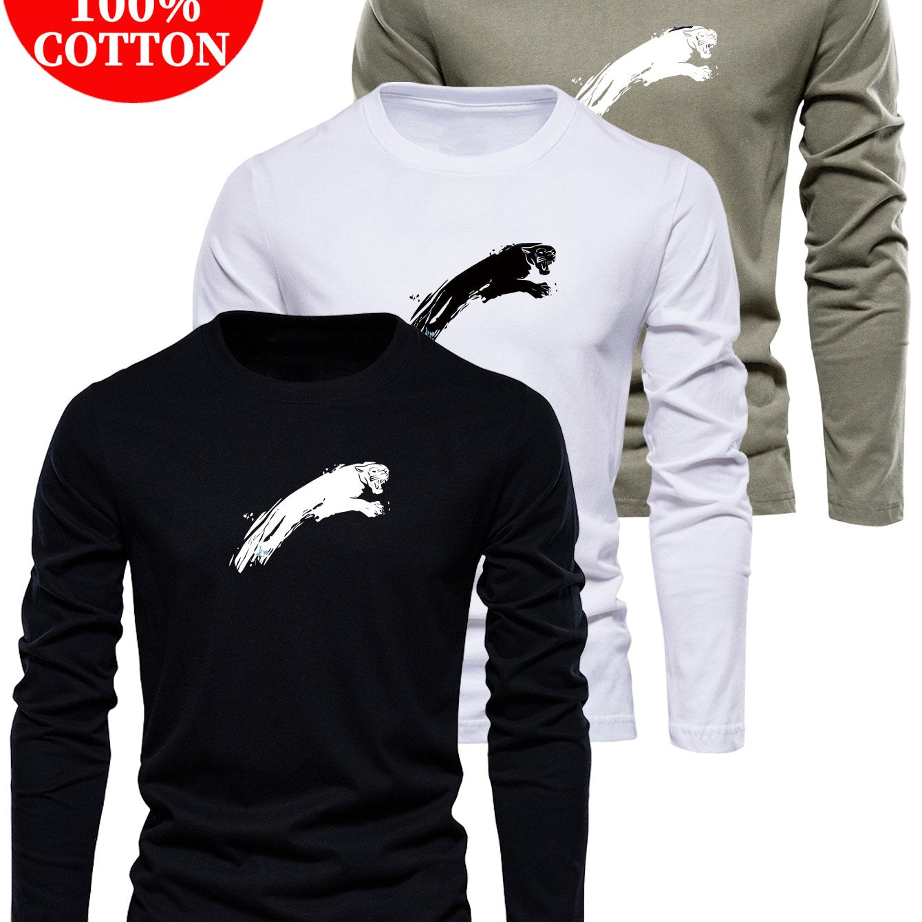 Lot de 3 t-shirts à manches longues 100% coton du XS au 3XL MAEJORKEN