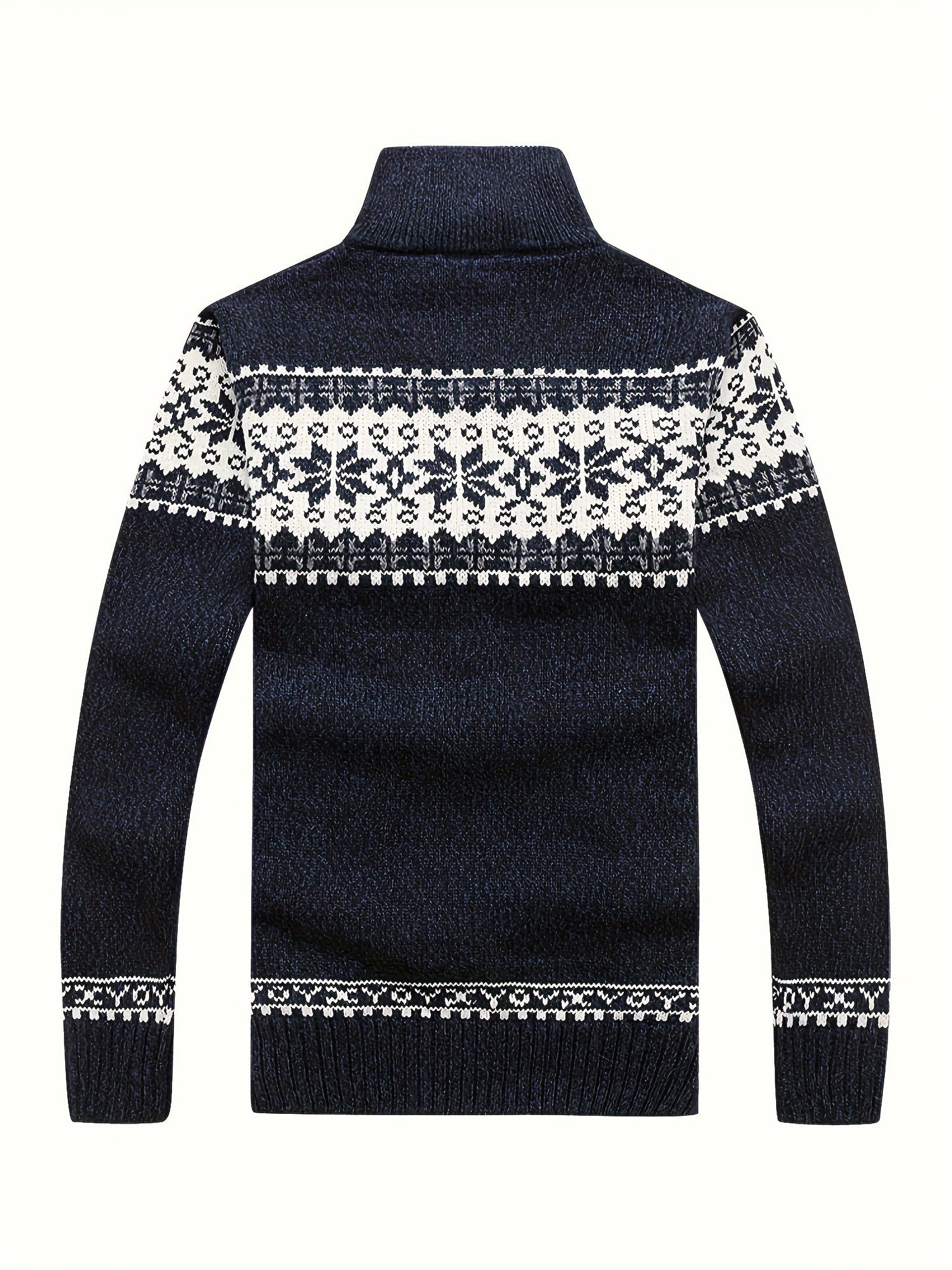 Men'S Casual Winter Knit Cardigan - Black with Intricate White Snowflake Pattern, Stand Collar, Long Sleeve, Zipper Closure, Perfect for Fall & Winter, Everyday Comfort|Stylish Winter Wear|Zippered Cardigan, Thick MAEJORKEN