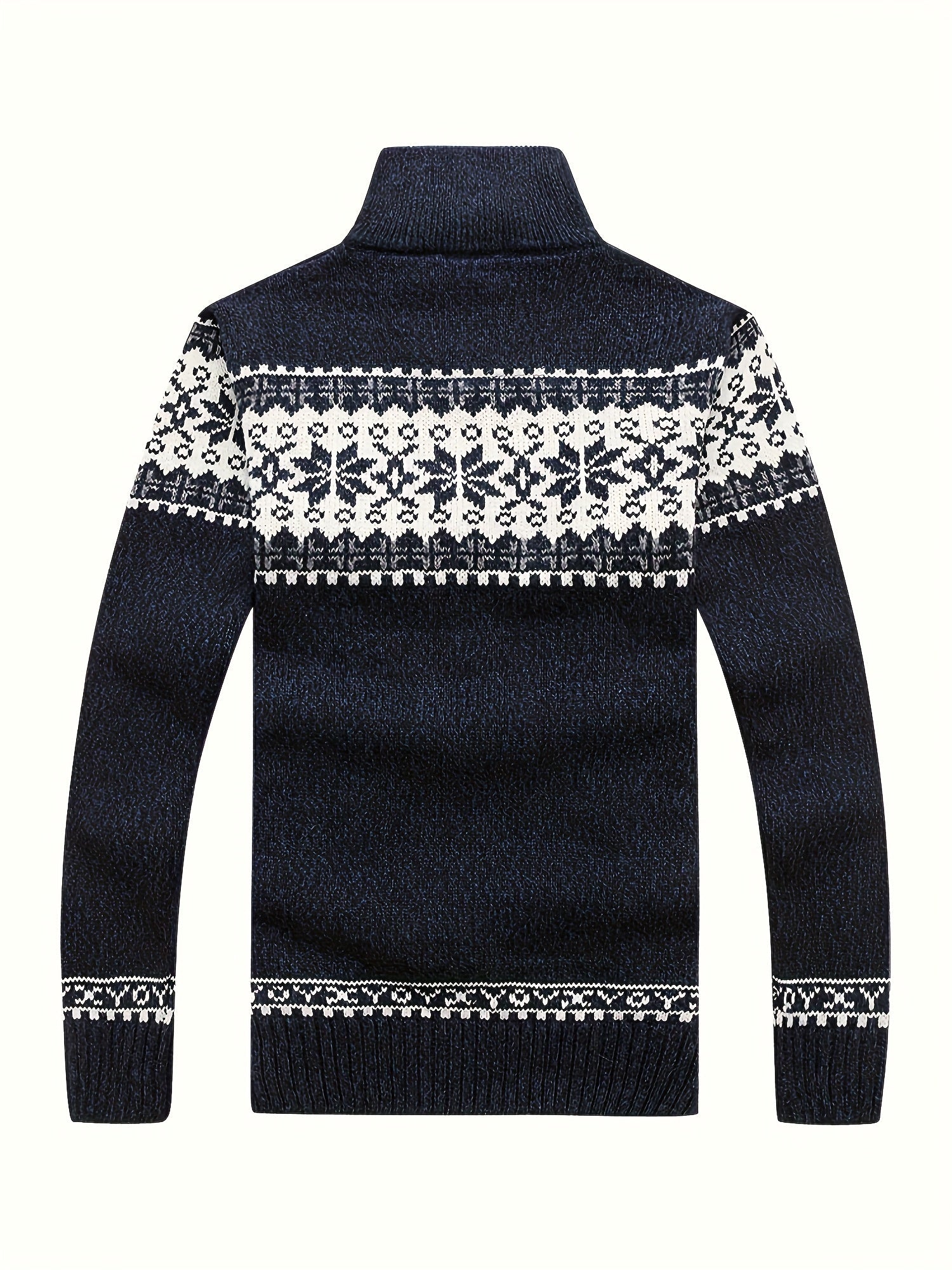 Men'S Casual Winter Knit Cardigan - Black with Intricate White Snowflake Pattern, Stand Collar, Long Sleeve, Zipper Closure, Perfect for Fall & Winter, Everyday Comfort|Stylish Winter Wear|Zippered Cardigan, Thick MAEJORKEN