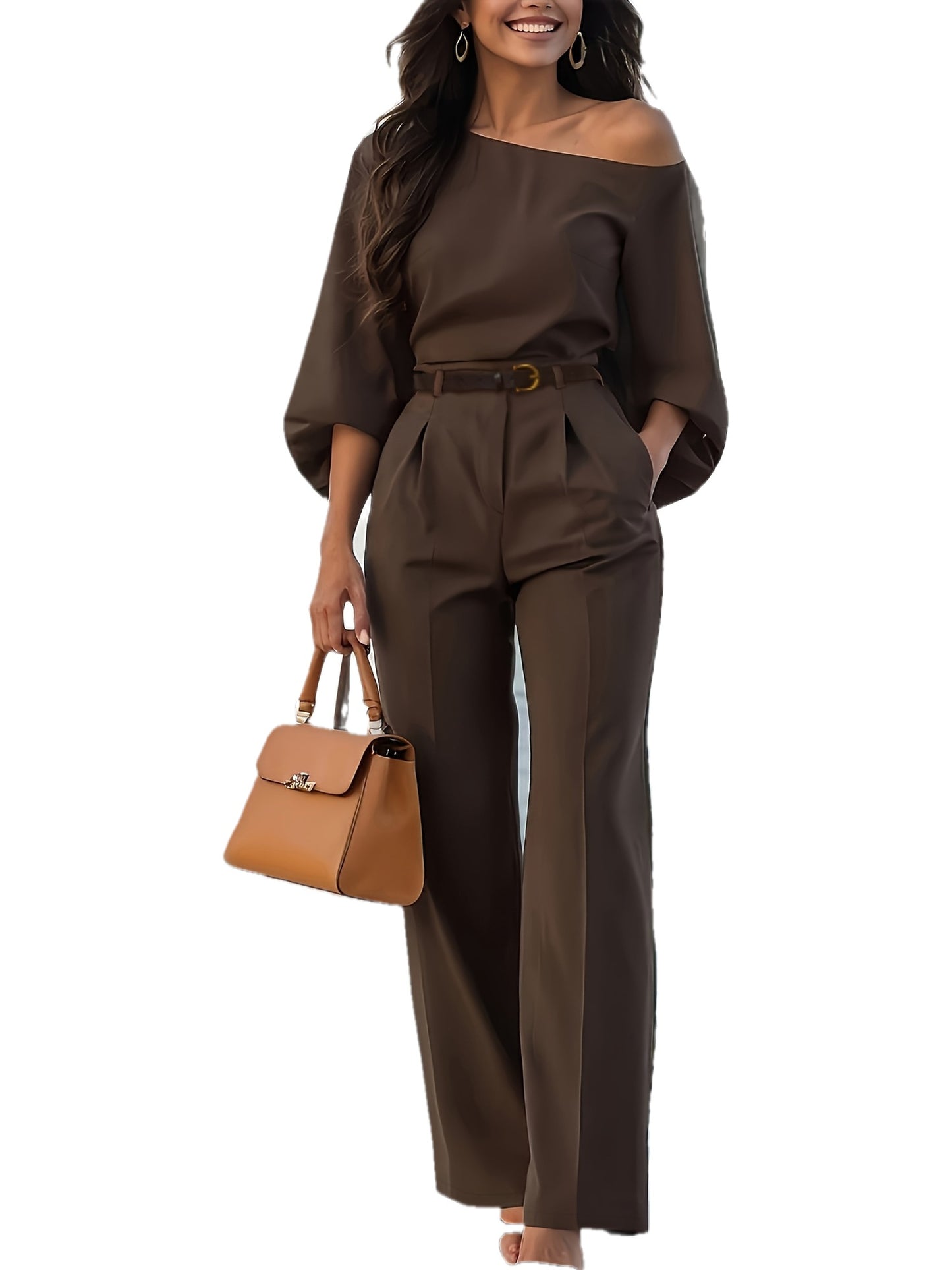 Ensemble à épaules dénudées et pantalon jambe large du XS au XL