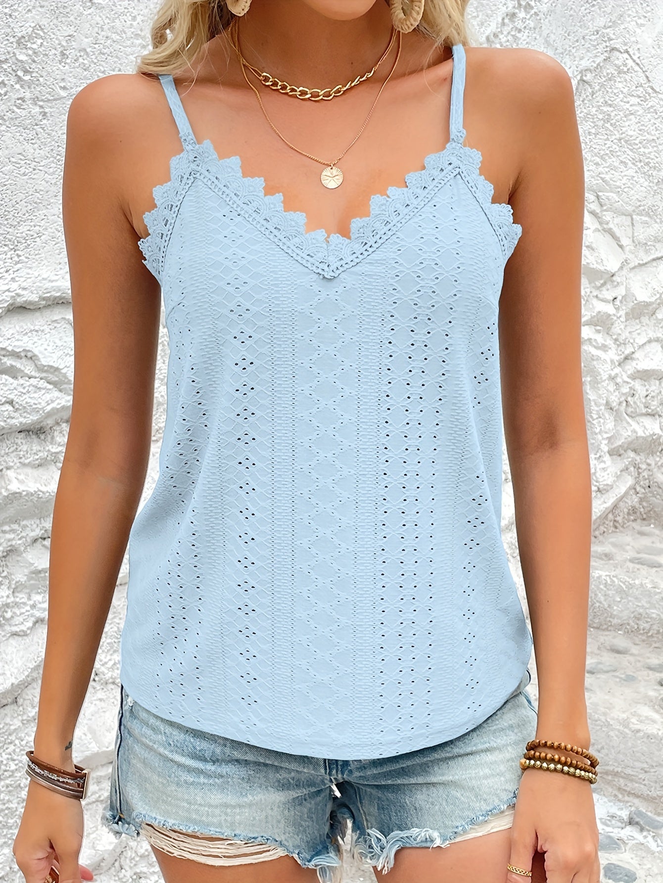 Haut en dentelle contrastée à œillets du S au 2XL