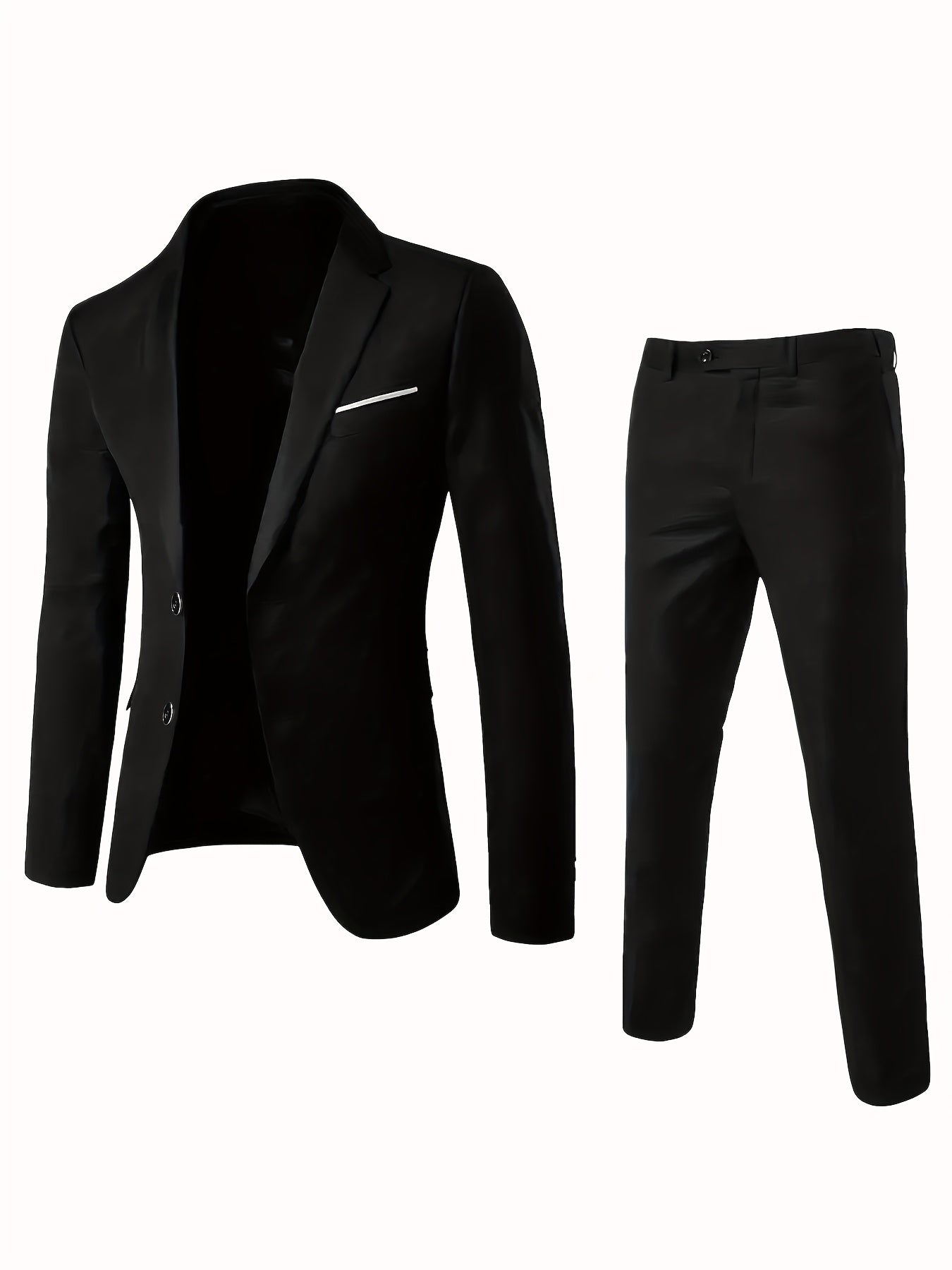 Men'S Slim-Fit Two-Piece Suit - Solid Color Notch Lapel Blazer & Pants, Long Sleeve, Button-Up, All-Season Formal Attire for Weddings, Parties, Graduations & Business Gatherings, Wedding Attire, Sophisticated Style, Nonstretc MAEJORKEN