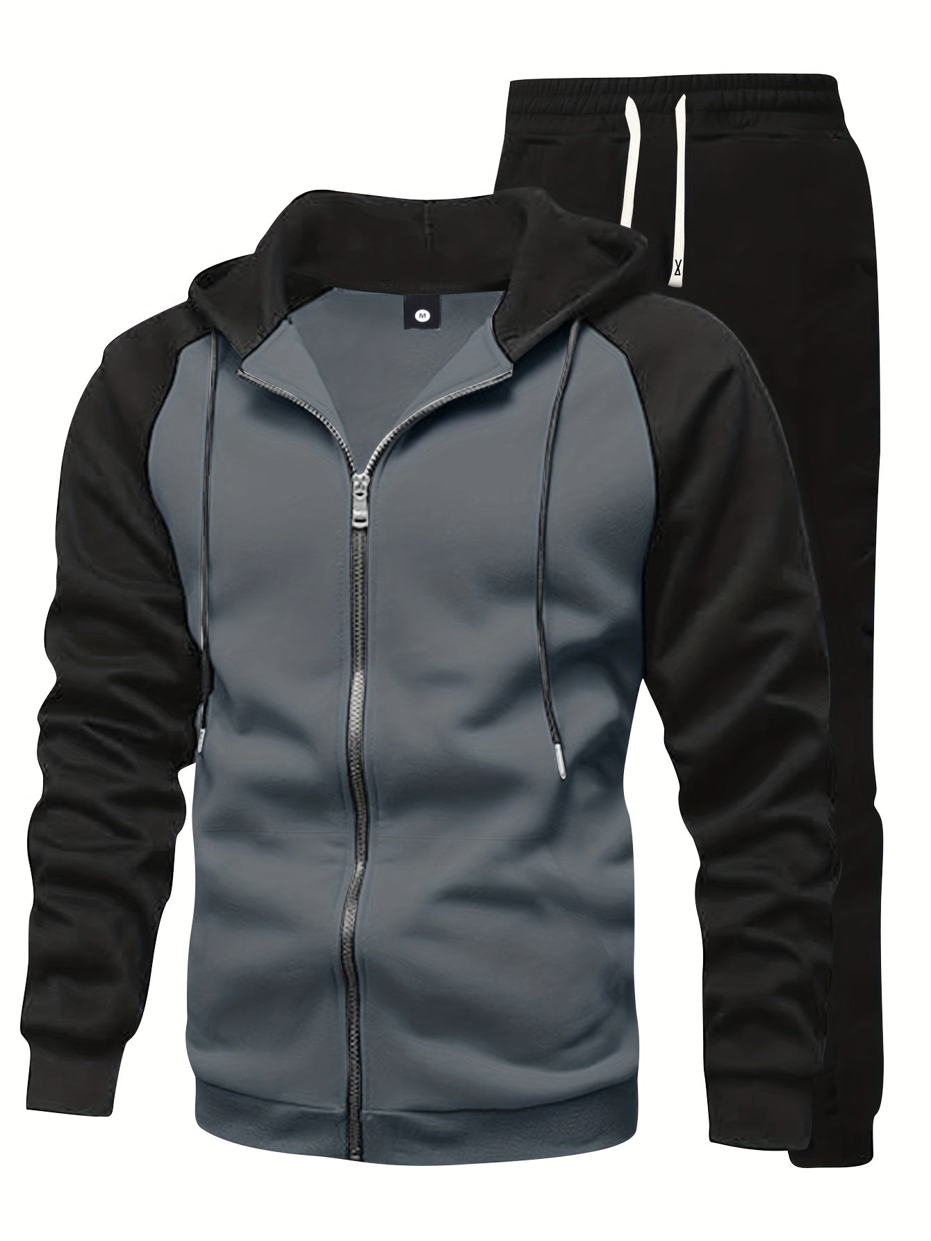 2pcs Men'S Raglan Sleeve Full-Zip Hoodie + Drawstring Pants Set, Solid Color Basic Style, Ideal for Spring/Autumn/Winter Streetwear, Jogging, Commuting, Travel, and Outdoor Camping – Perfect Gift for Husband Boyfriend, Acti MAEJORKEN