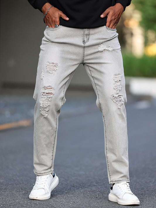 Pantalon décontracté en faux denim coupe slim déchiré grande taille du 2XL au 6XL MAEJORKEN
