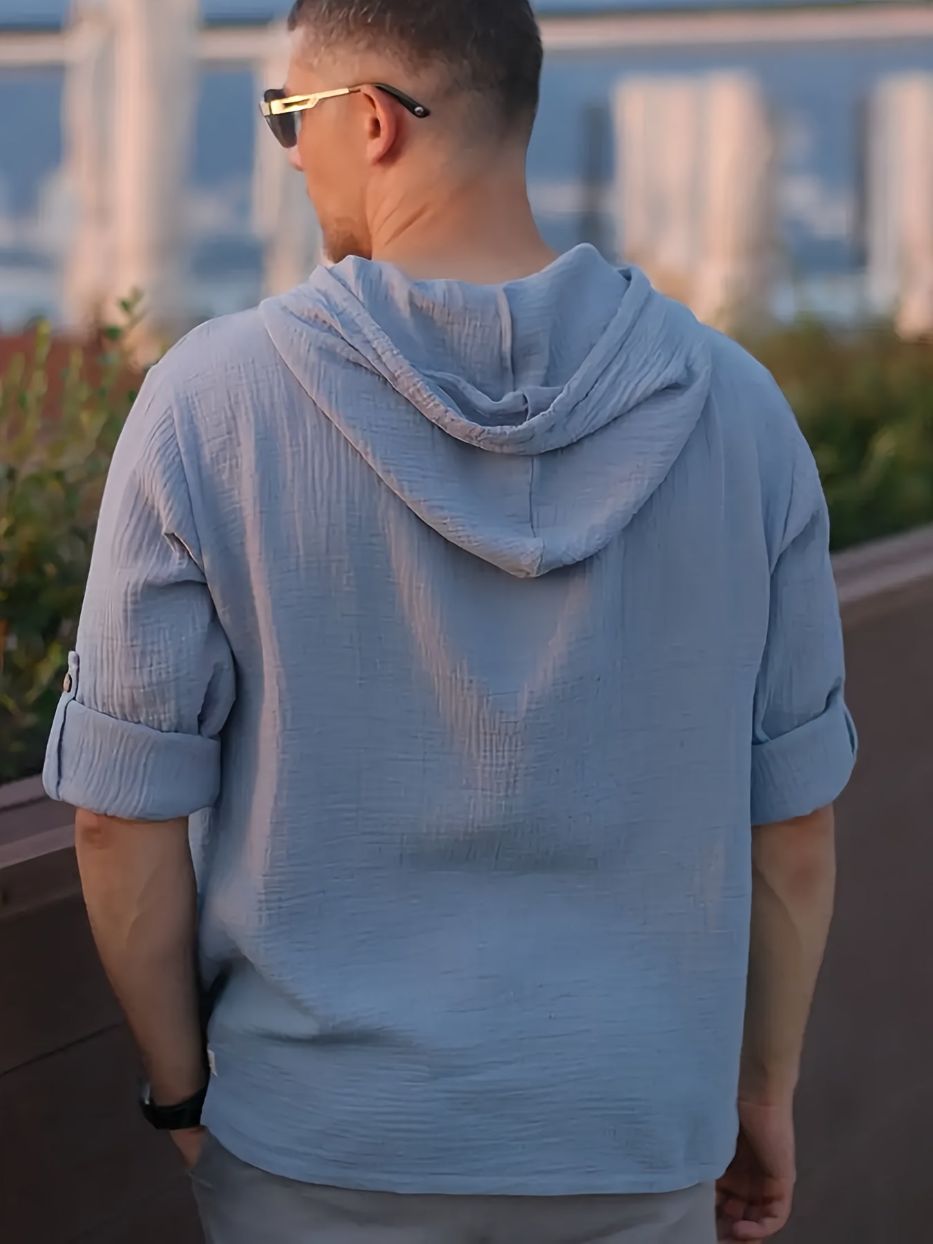 Men'S Casual Hooded Sweatshirt - Loose Fit Long Sleeve Pullover with Button Front, Solid Color, Spring/Fall Essential for Casual Attire, Casual Wear Hoodie MAEJORKEN