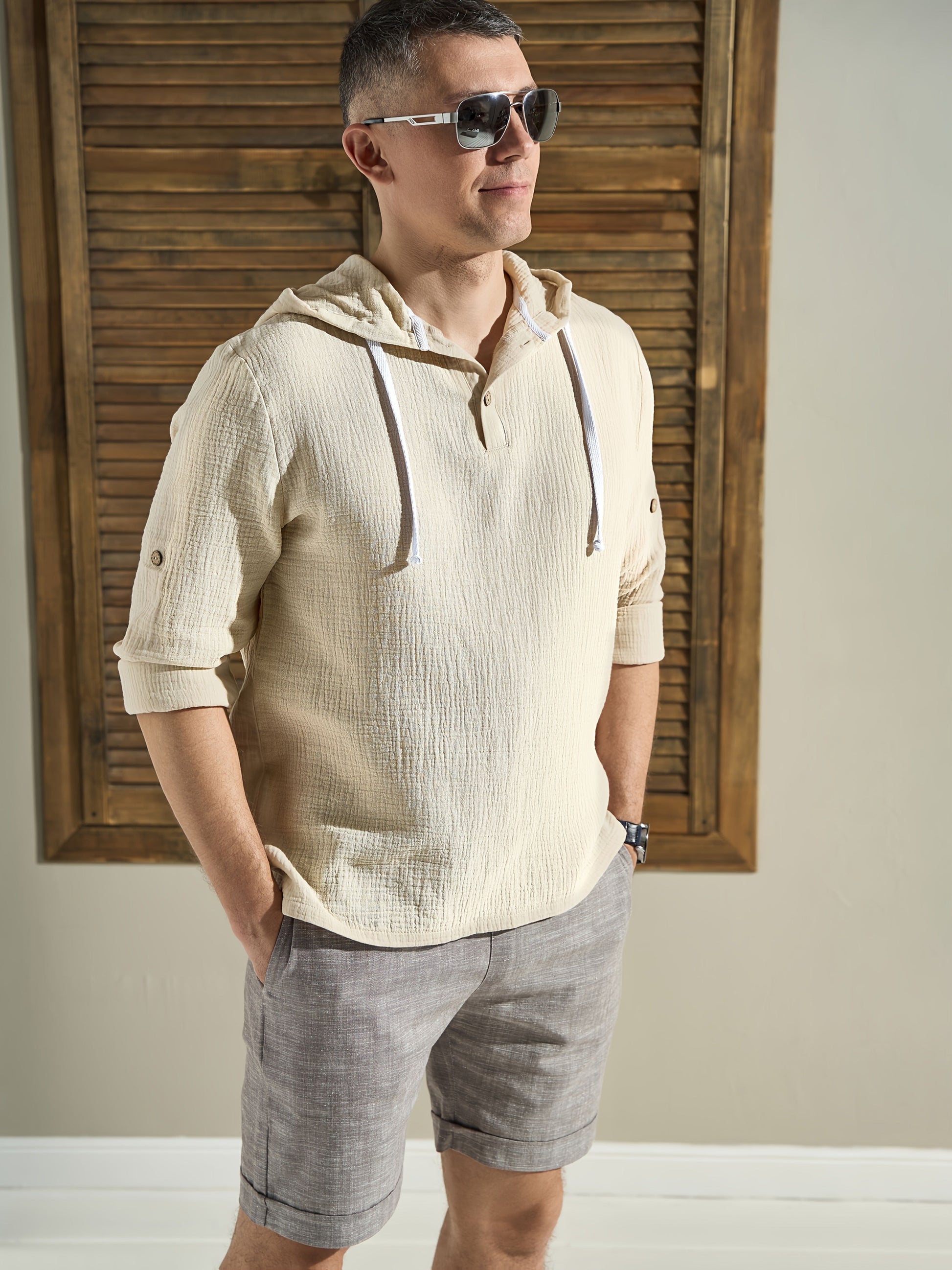 Men'S Casual Hooded Sweatshirt - Loose Fit Long Sleeve Pullover with Button Front, Solid Color, Spring/Fall Essential for Casual Attire, Casual Wear Hoodie MAEJORKEN